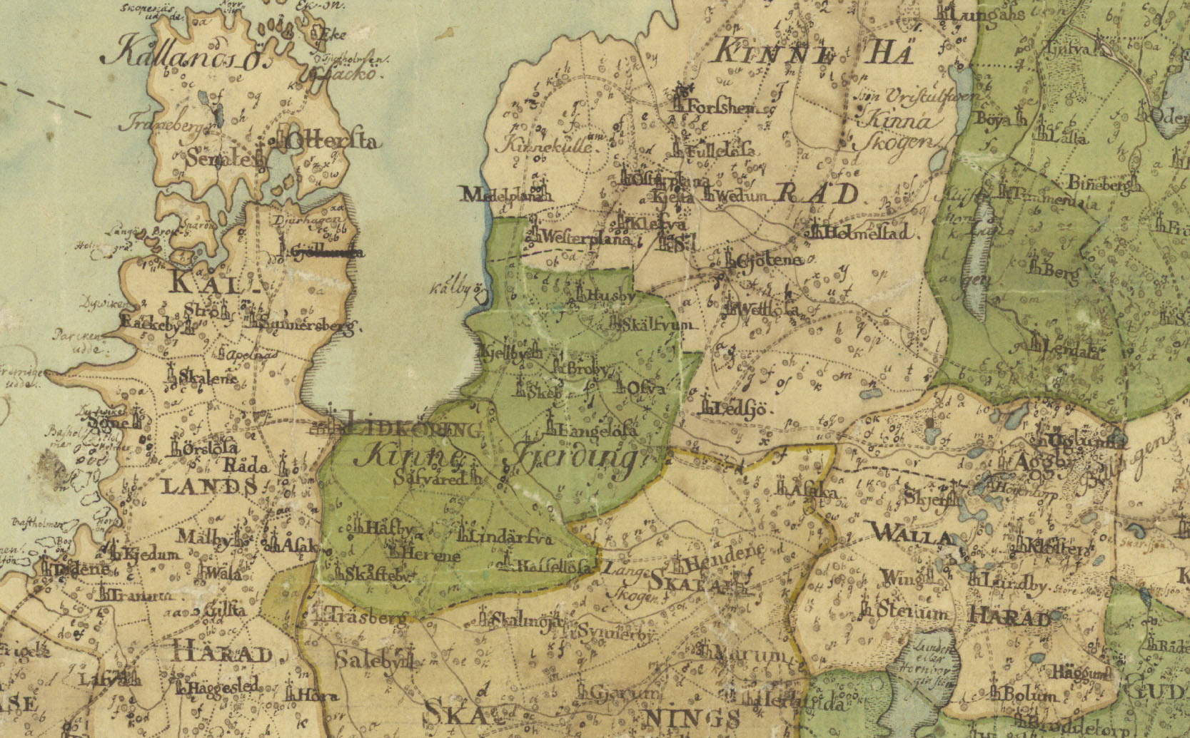 Geografisk karta över del av Västergötland - 1772